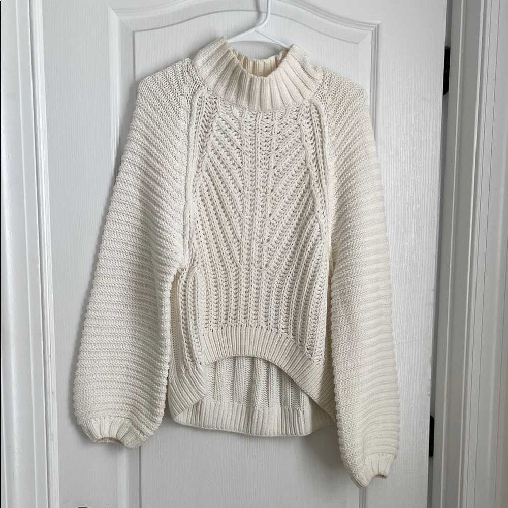 Free People Cream Knit Turtleneck Sweater